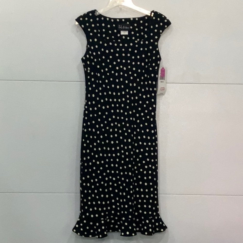 Vintage 90s B&W Polka Dot Sleeveless Dress NWT